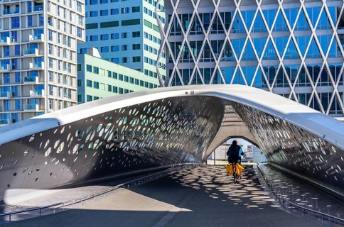 The Parkbruk, cycle and pedestrian bridge in the city centre of Antwerp, crosses a multi-lane city