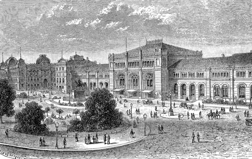 Railway station, imperial post office and telegraph building in Hanover, Lower Saxony, Germany, in