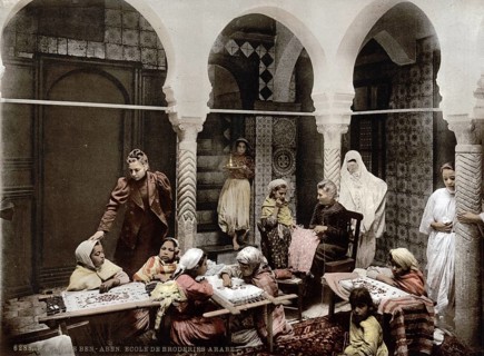 Arab Embroidery School, Algiers, Algeria, ca 1890, Historical, digitally restored reproduction from