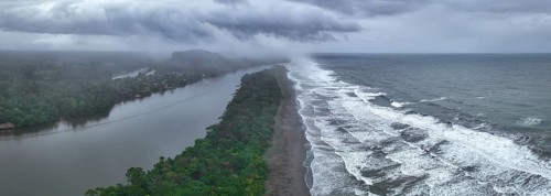 Aerial view, beach and sea, coast with rainforest, Tortuguero National Park, Costa Rica, Central