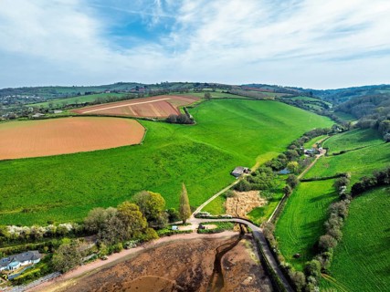 Farms and Fields over River Teign from a drone, Teignmouth, Shaldon, Devon, England, United