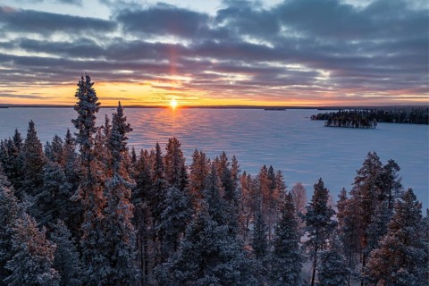 Winter landscape with frozen lake, Posio, Lapland, Finland, Europe