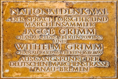 Information panel at the Brothers Grimm National Monument, starting point of the German Fairy Tale
