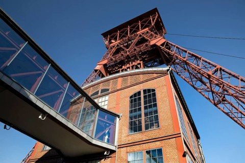 Headframe of the former Rheinpreussen 4 mine, Moers, Ruhr area, North Rhine-Westphalia, Germany,