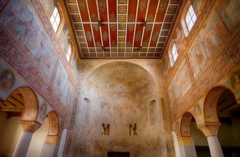 Interior view, western apse, nave, wall painting, ceiling painting, parish church of St George,
