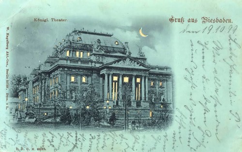 Historical postcard, picture postcard, Royal Theatre, Wiesbaden, Hesse, Germany, digitally enhanced