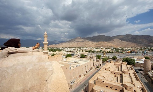 Nizwa city view from the Nizwa fortress, ad-Dachiliyya region, Oman, Asia