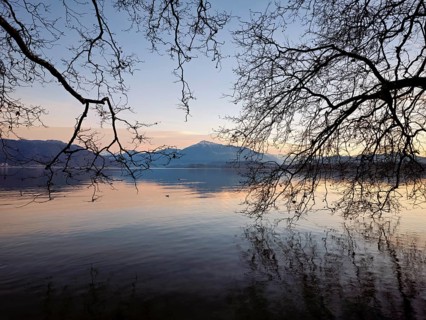 Sunset at Lake Zug, Rigi in the background, Cham, Canton Zug, Switzerland, Europe