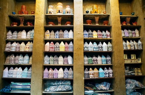 Shop for kumma or traditional caps in the souk or soug or market in the old town of Nizwa,
