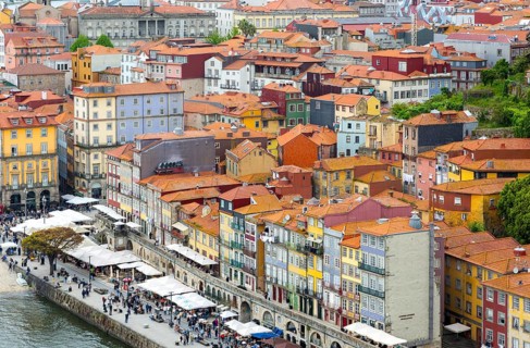 Rooftops of historic buildings in Ribeira area, city of Porto, Portugal, Europe