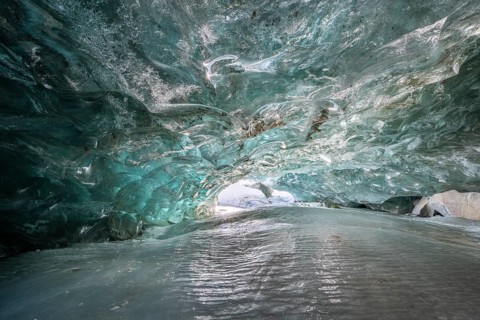 Glacier cave, ice cave, Morteratsch Glacier, Engadin, Grisons, Switzerland, Europe