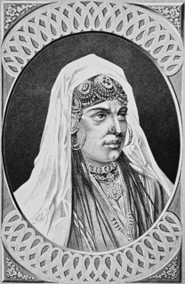 Portrait of a young woman from Kashmir, serious look, precious jewellery, necklace, diadem, nose