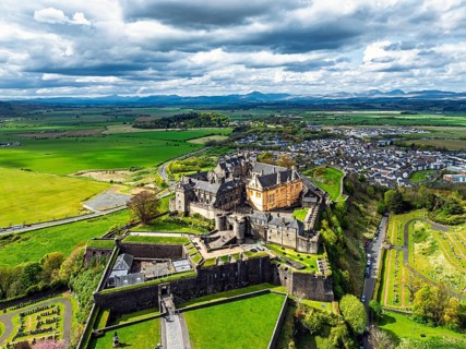 Stirling Castle from a drone, Stirling, Scotland, England, United Kingdom, Europe