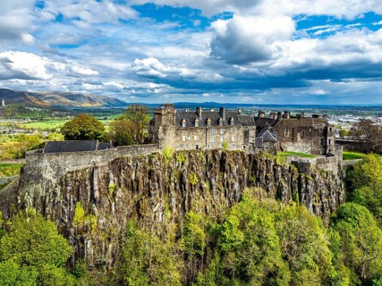 Stirling Castle from a drone, Stirling, Scotland, England, United Kingdom, Europe