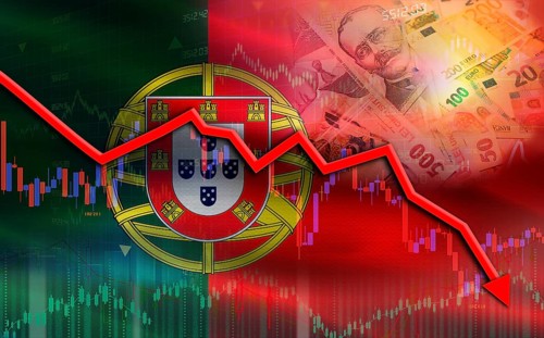 Portugal financial fall on economy market. Portugal financial crisis on economic graph