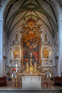 Interior view of the choir, altar, Cathedral of Our Lady, Constance, Baden-Württemberg, Germany,