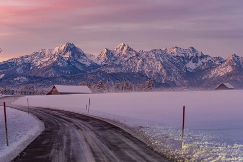 Winter landscape in the Allgäu near Halblech at sunrise