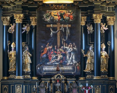 High altar with Lenten cloth, painted by Paul Honecke in 1626, baroque collegiate church, built