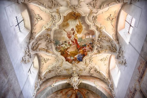 Interior view, ceiling painting, ceiling fresco, collegiate church Sankt Peter und Paul,