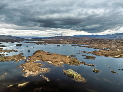Rannoch Moor from a drone over Loch Ba and Loch of the Armpit, A82 Highland Way, Argyll and Bute,