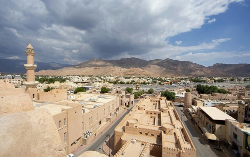 Nizwa city view from the Nizwa fortress, ad-Dachiliyya region, Oman, Asia