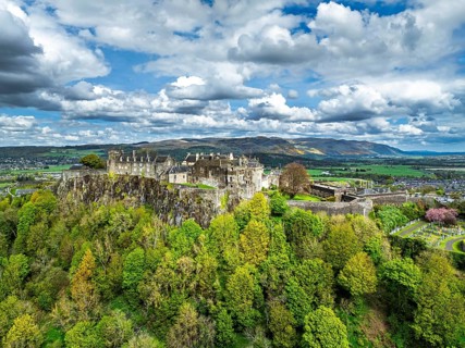 Stirling Castle from a drone, Stirling, Scotland, England, United Kingdom, Europe