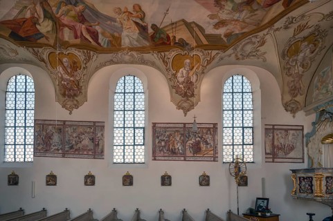 Frescoes in the Church of St Laurentius and Agatha, Frankenhofen, Kaltental, Ostallgäu, Bavaria,