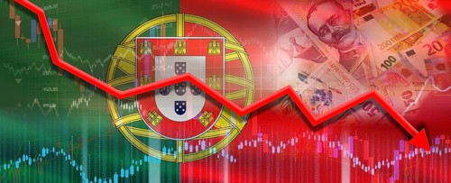 Portugal financial crisis on economic graph. Financial fall of Portugal on economy market