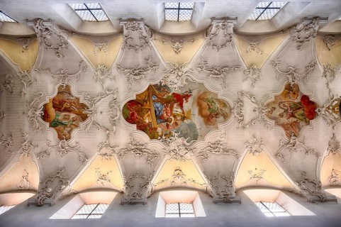 Interior view, ceiling painting, ceiling fresco, collegiate church Sankt Peter und Paul,