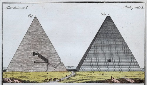 Egyptian pyramids, the seven wonders of the world, hand-coloured copperplate engraving from