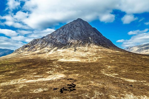 The Buachaille Mountain and Moors over Glen Etive Valley from a drone, Buachaille Etive Mòr, The