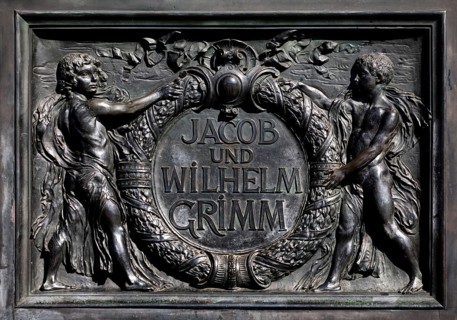 Bronze plaque, relief with inscription, National Monument Brothers Jakob and Wilhelm Grimm,