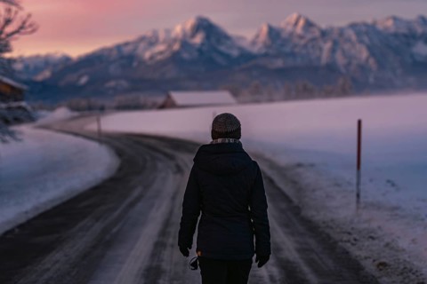 Winter landscape in the Allgäu near Halblech at sunrise