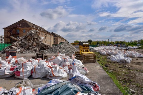 Demolition work on a former barracks, Augsburg, Bavaria, Germany, Europe