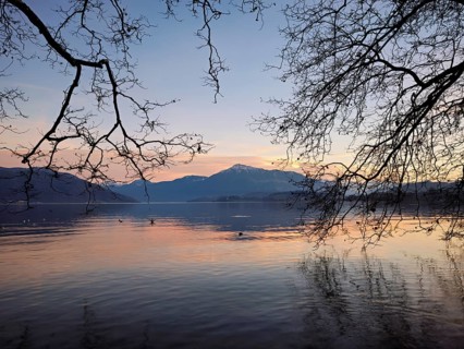 Sunset at Lake Zug, Rigi in the background, Cham, Canton Zug, Switzerland, Europe