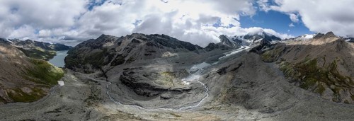 Aerial view, Alpine panorama, mountain landscape with glacier Glacier de Cheilon and summit Mont