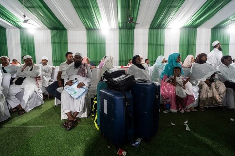 Hajj pilgrims arrives at Hajj Musafir Khana to collect Visa before leaving to the airport, in