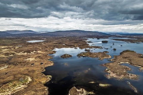 Rannoch Moor from a drone over Loch Ba and Loch of the Armpit, A82 Highland Way, Argyll and Bute,
