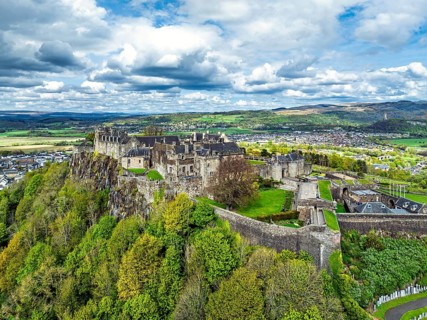 Stirling Castle from a drone, Stirling, Scotland, England, United Kingdom, Europe