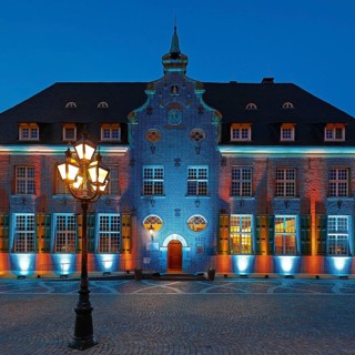 Kevelaer in the light, light installation Priseterhaus in the evening, Kevelaer, Lower Rhine, North
