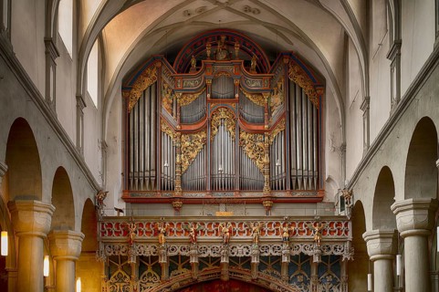 Interior view of the gallery, organ, Cathedral of Our Lady, Constance, Baden-Württemberg, Germany,