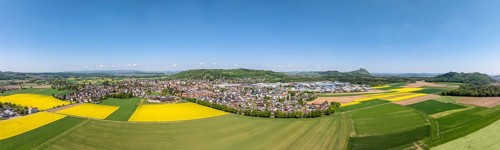 Aerial view, panorama, view of the municipality of Gottmadingen in Hegau, on the right on the