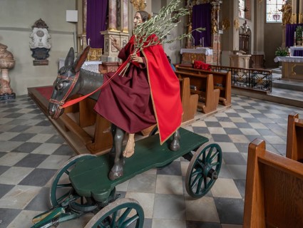 Palmesel decorated for the Palmesel procession, tradition since the 18th century, Parish Church of