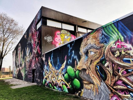 Street art at the triple sports hall in Kevelaer, Lower Rhine, North Rhine-Westphalia, Germany,