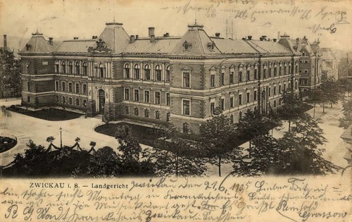 Historical postcard, picture postcard, district court in Zwickau, Saxony, Germany, digitally