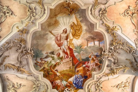 Interior view, ceiling painting, ceiling fresco, collegiate church Sankt Peter und Paul,