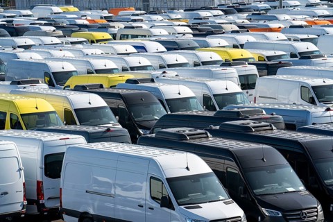 Car terminal in the inland port Logport I, in Duisburg on the Rhine, vehicle handling of new cars,