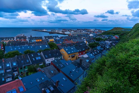 Heligoland Island, North Sea, view from the upper land, rooftops in the lower land, rows of houses,