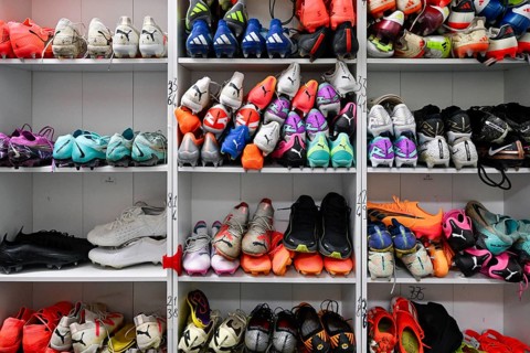 Football coloured football boots