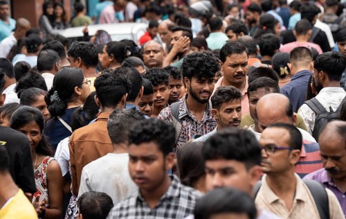 Crowd of people to shop at a street market ahead of Durga Puja festival on October 7, 2024 in